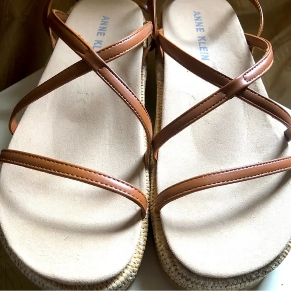 Anne Klein Verano iflex brown‎ beige espadrille wedge Sandals 9.5 New
